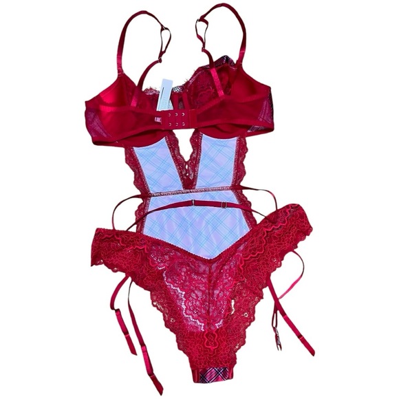Victoria’s Secret Wicked Unlined Bow Balconette Teddy NWT In Red Plaid Sz XL - Picture 2 of 16
